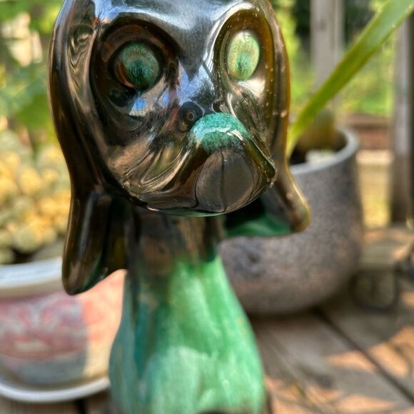 Vintage 70s Blue Mountain Pottery Green Glazed Hound Dog - Picture 4 of 16
